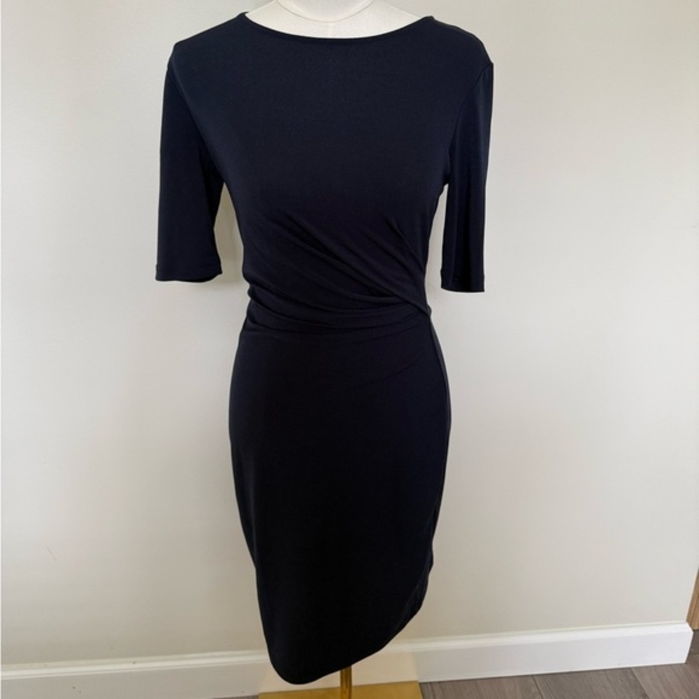 Banana Republic Womens Bodycon Ruched Dress Crew Neck Short Sleeve Navy Blue